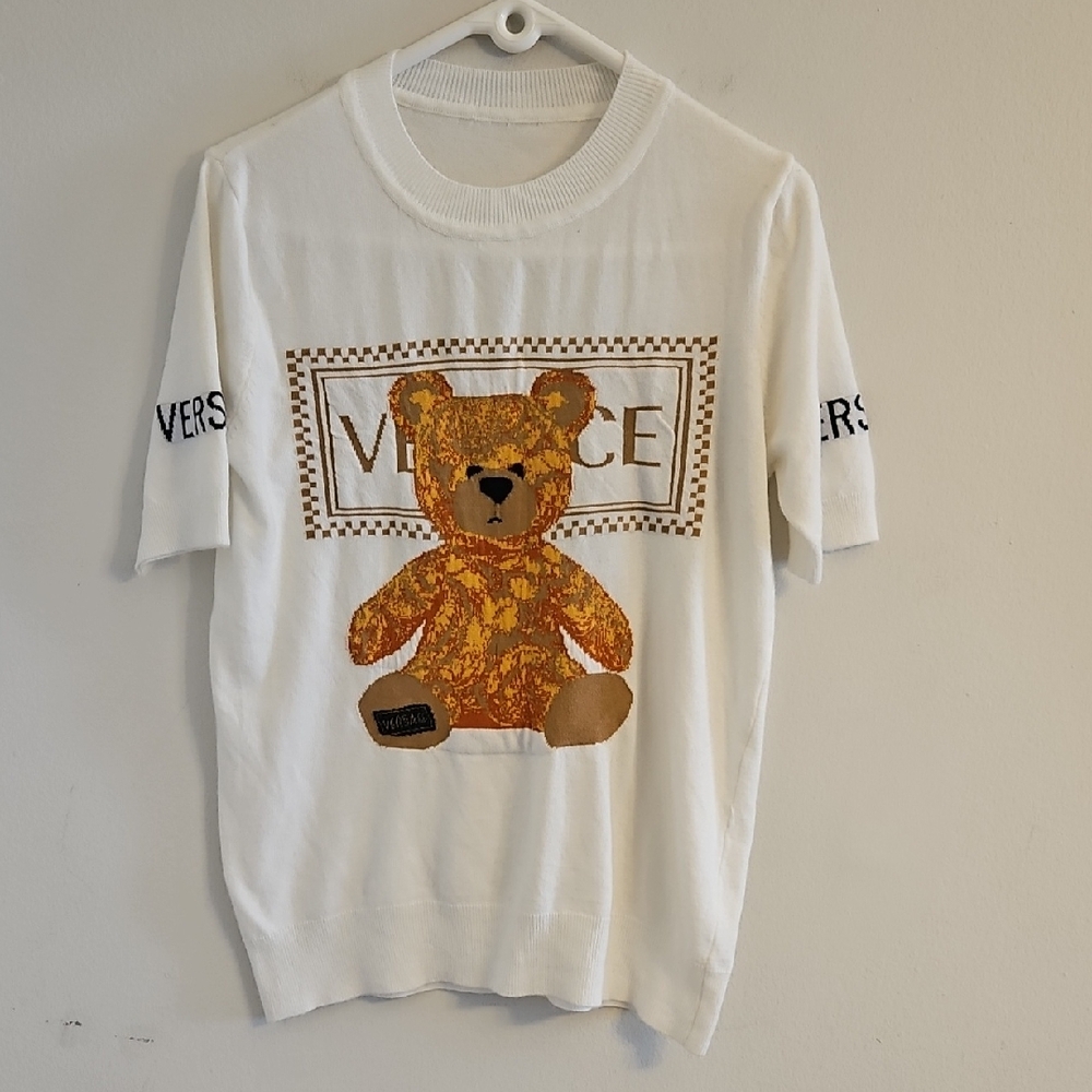 Versace Cream Tee with Gold Bear Design